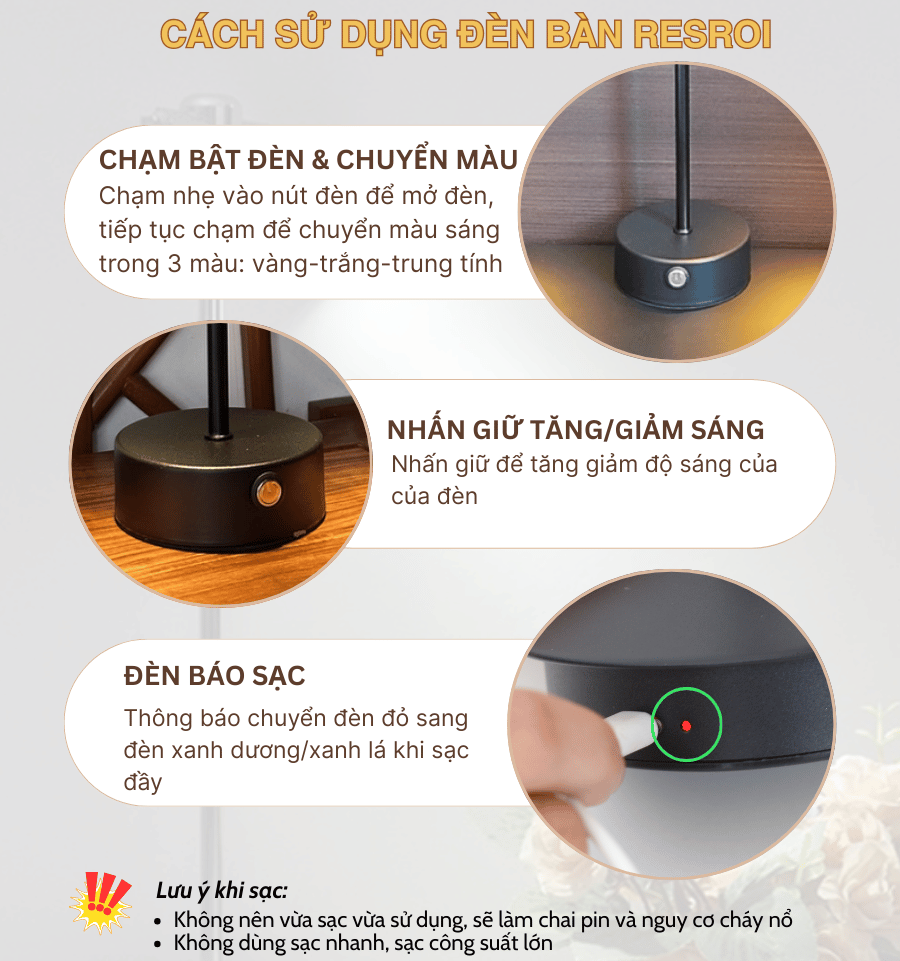 Đèn bàn LED quán bar, nhà hàng RESROI có dễ sử dụng không