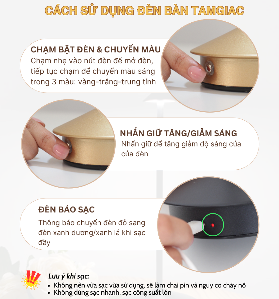 Đèn bàn LED quán bar, nhà hàng TAMGIAC có dễ sử dụng không