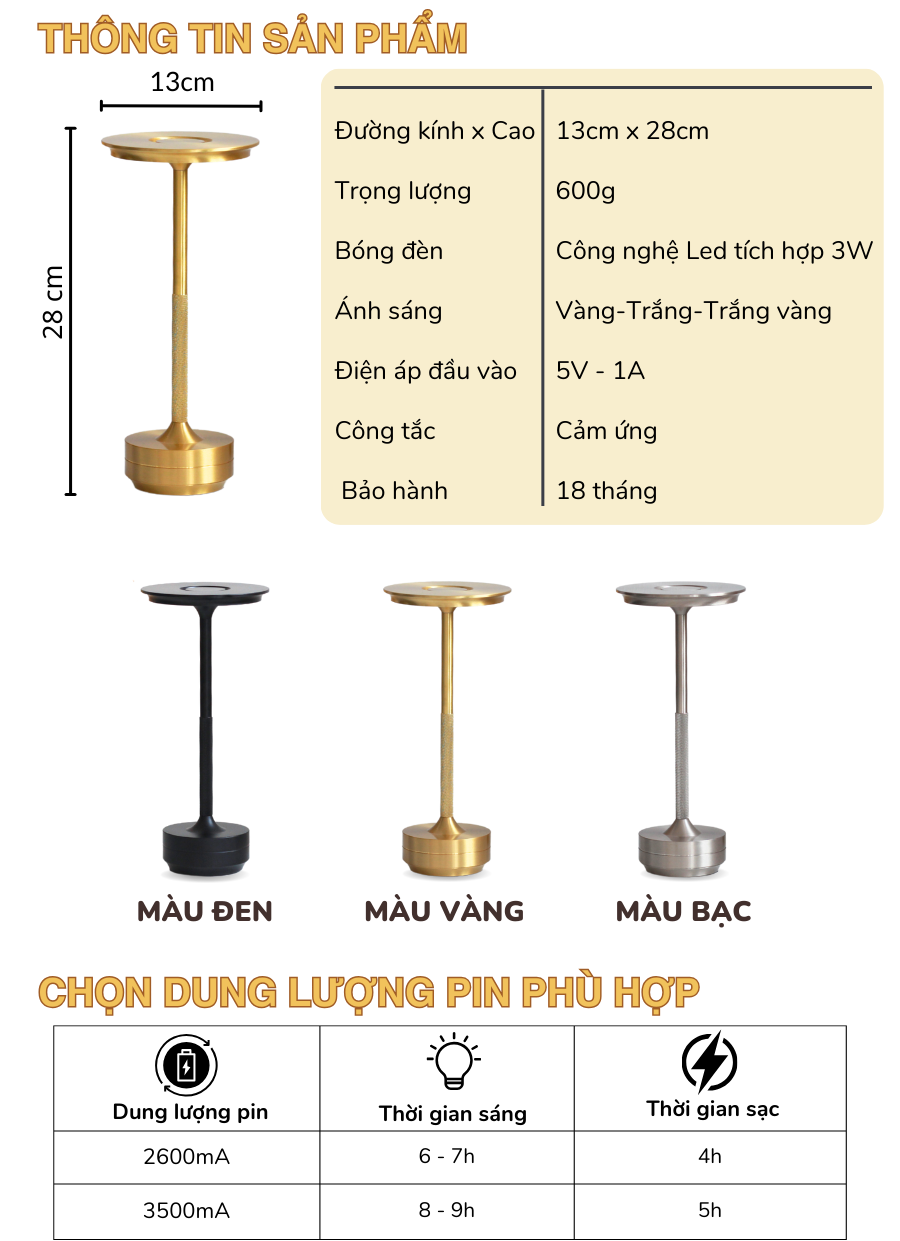Thông số kỹ thuật của Đèn LED Để Bàn Quán Bar, Nhà Hàng AL4