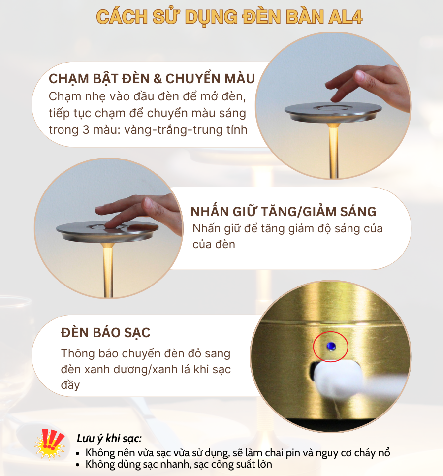 Đèn LED Để Bàn Quán Bar, Nhà Hàng AL4 có dễ sử dụng không