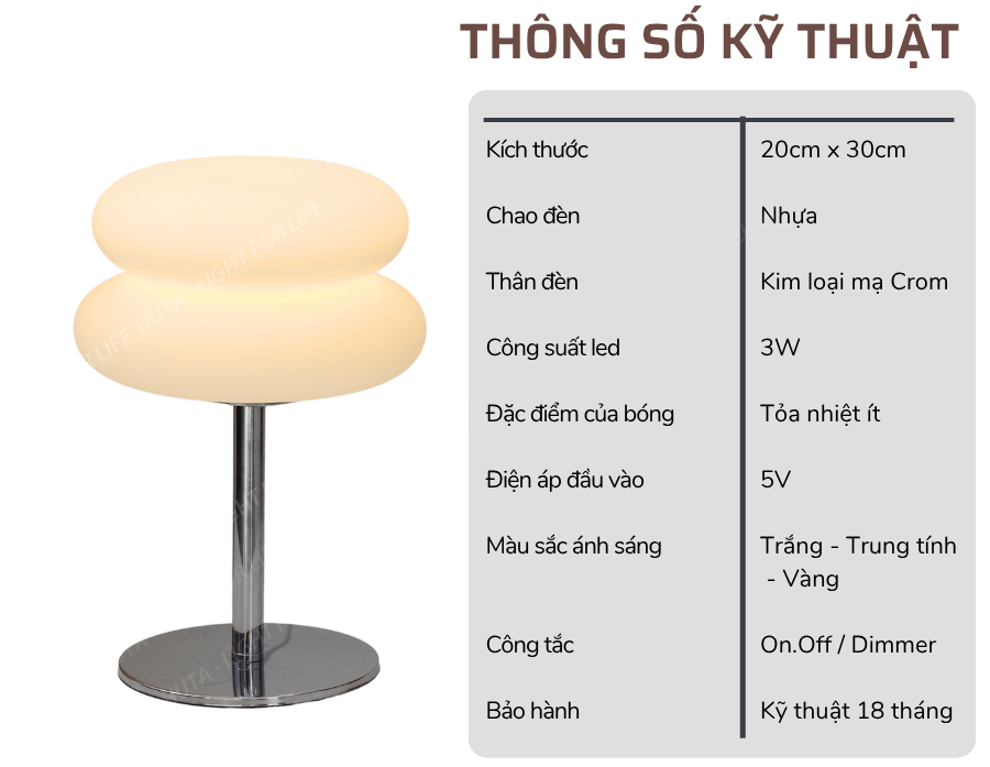 2. Thông số kĩ thuật đèn bàn trang trí BREAD