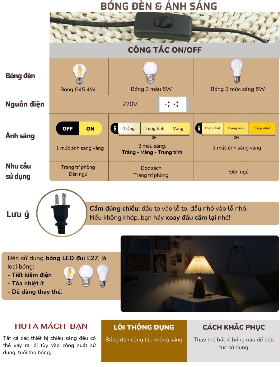 2. Thông số kĩ thuật đèn ngủ để bàn mã T10