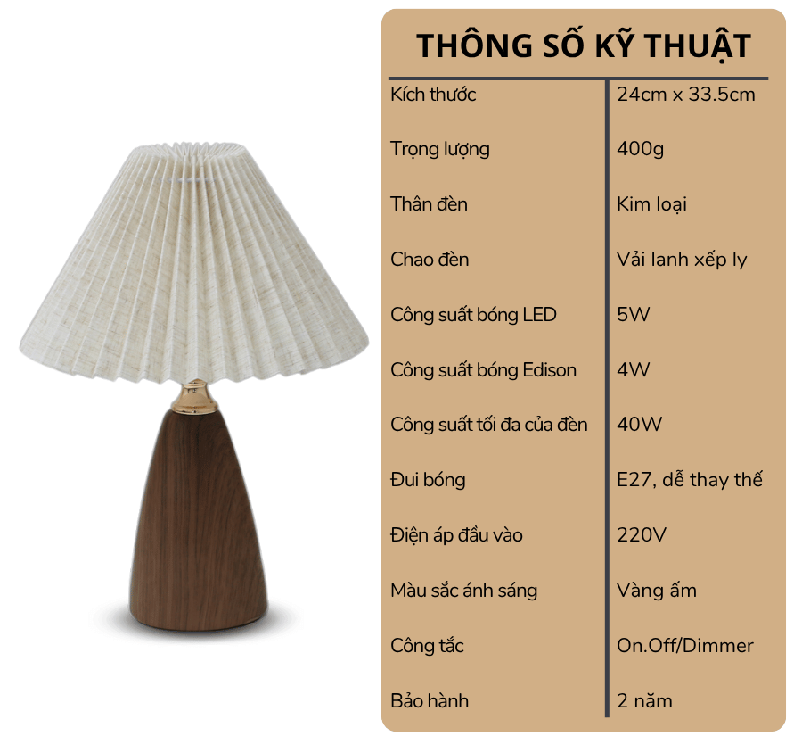 2. Thông số kĩ thuật đèn ngủ để bàn mã T10