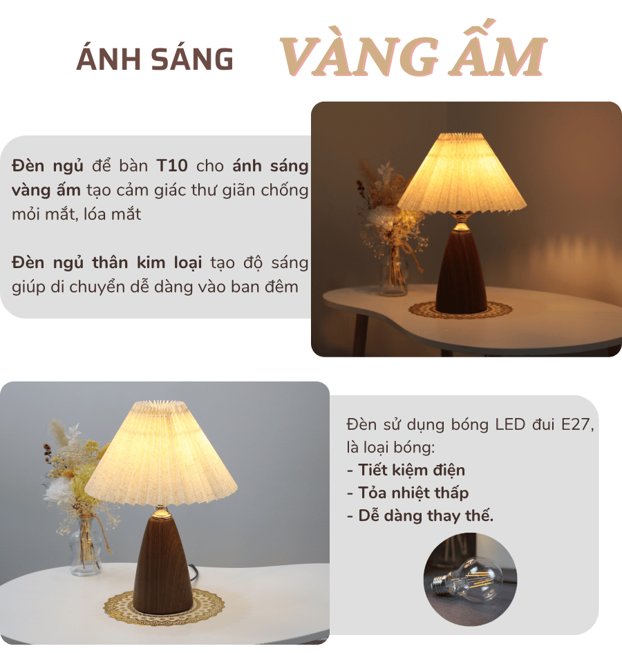 2. Thông số kĩ thuật đèn ngủ để bàn mã T10