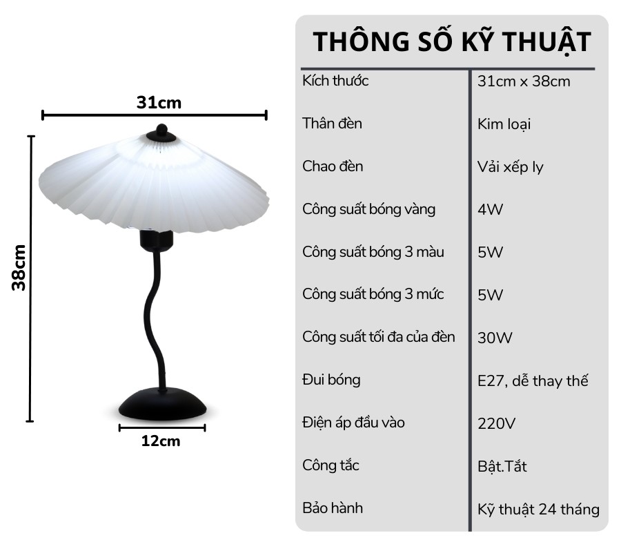 2. Thông số kĩ thuật đèn ngủ để bàn mã T11