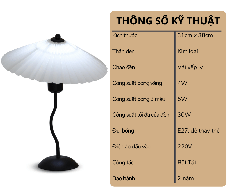 2. Thông số kĩ thuật đèn ngủ để bàn mã T11