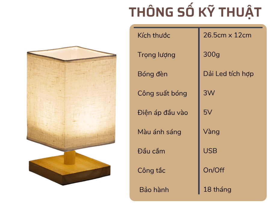 2. Thông số kĩ thuật đèn ngủ để bàn mã G3S