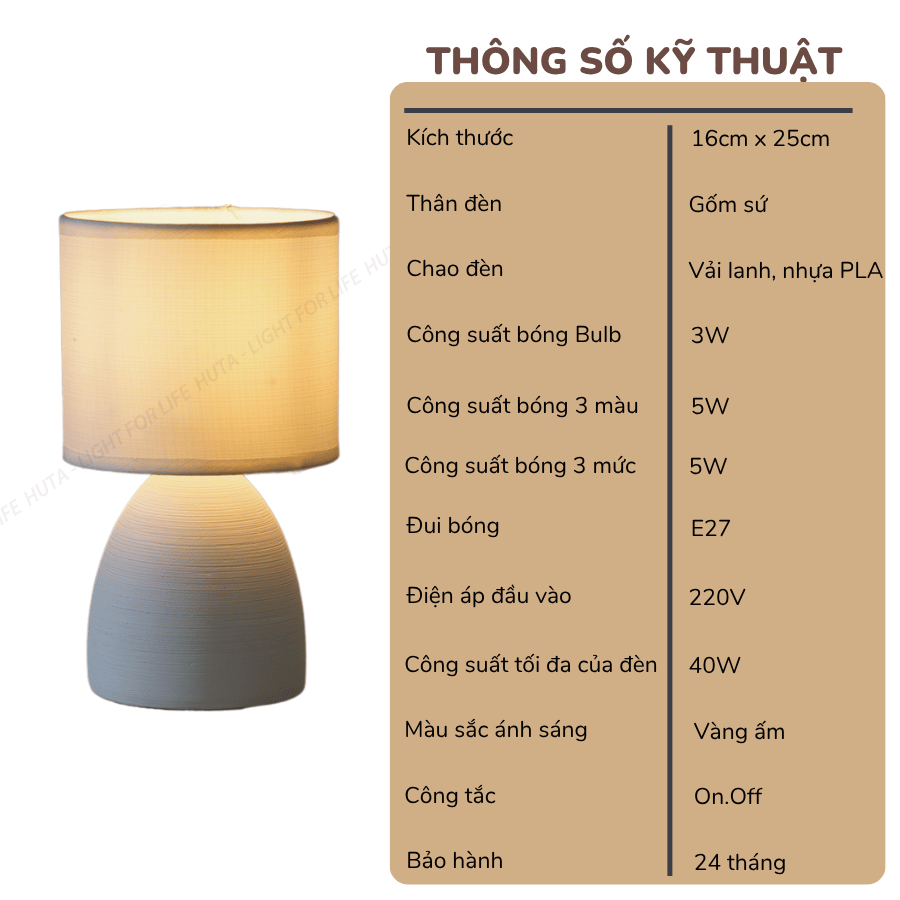 2. Thông số kĩ thuật đèn ngủ để bàn mã S2