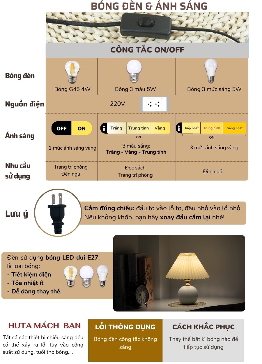 2. Thông số kĩ thuật đèn ngủ để bàn mã S8