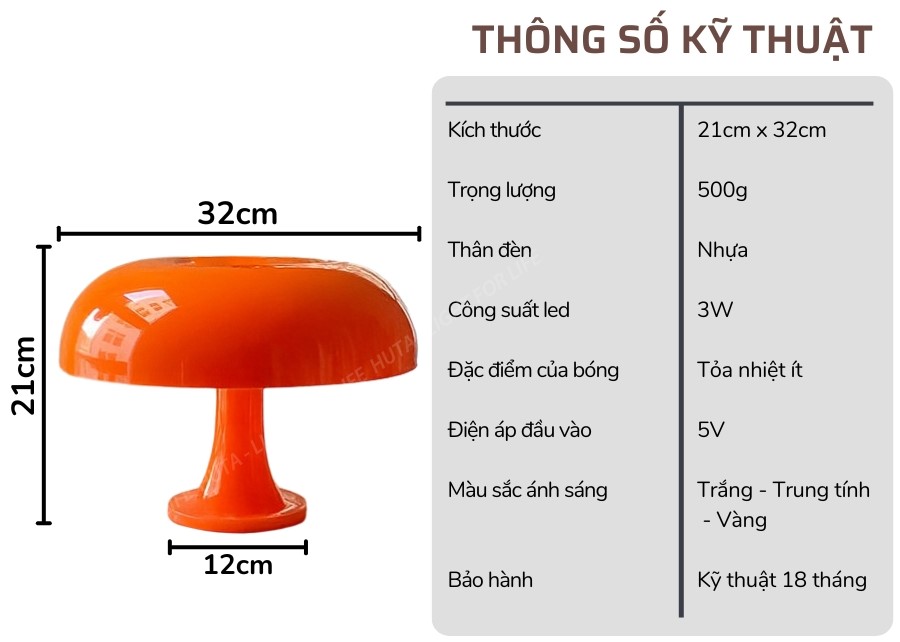 2. Thông số kĩ thuật đèn bàn trang trí LUMO