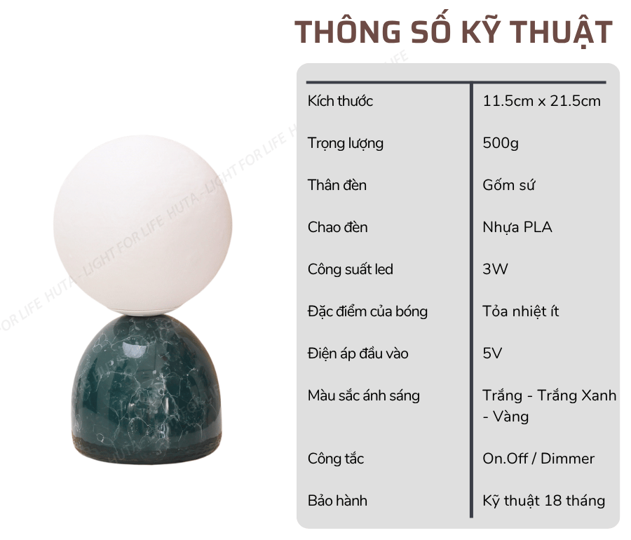 2. Thông số kĩ thuật đèn ngủ để bàn mã MT2