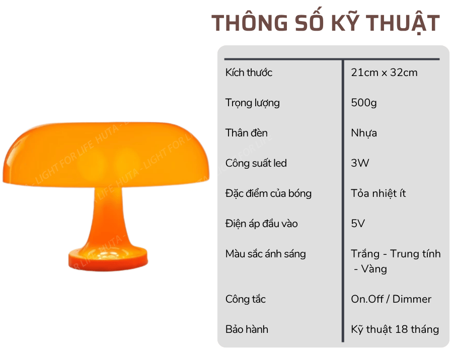 2. Thông số kĩ thuật đèn bàn trang trí LUMO