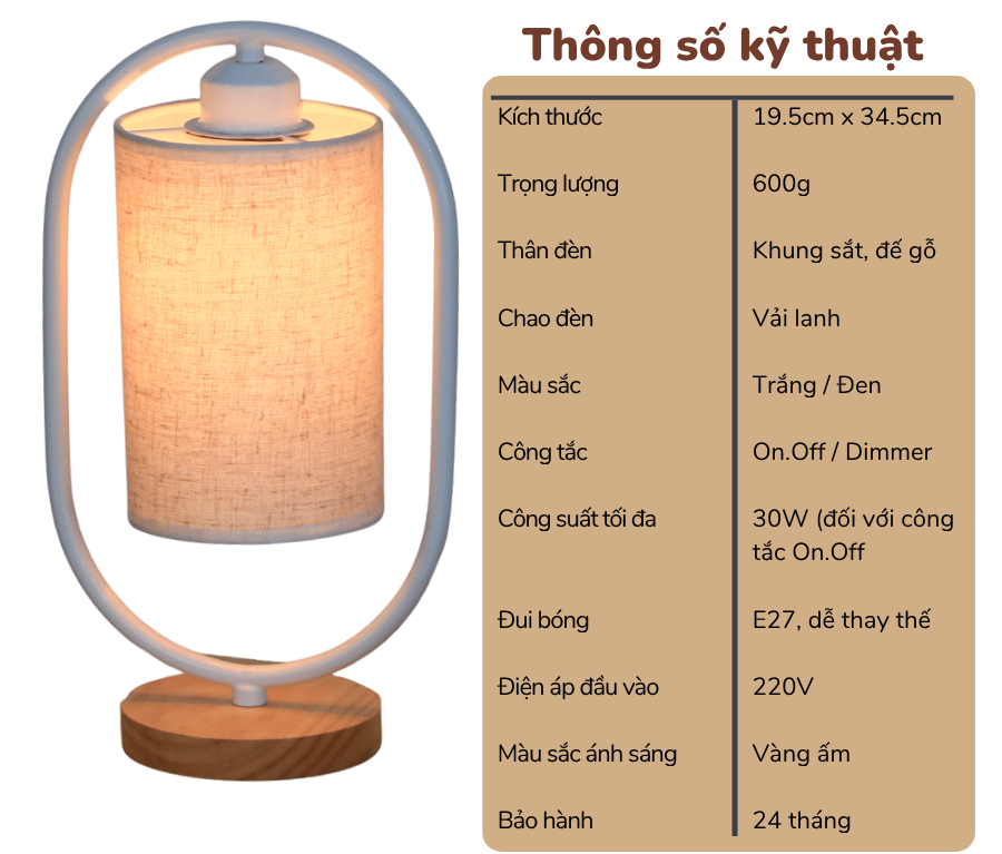 2. Thông số kĩ thuật đèn ngủ để bàn mã G6
