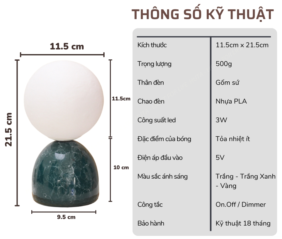 2. Thông số kĩ thuật đèn ngủ để bàn mã MT2