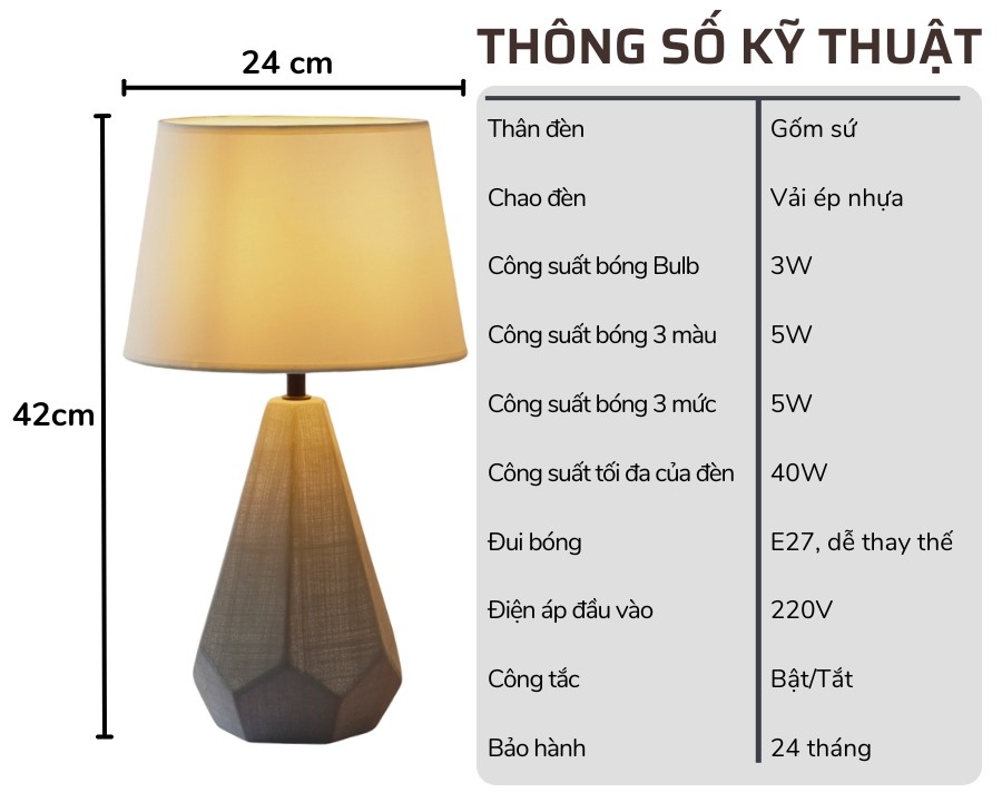 2. Thông số kĩ thuật đèn ngủ để bàn mã S15