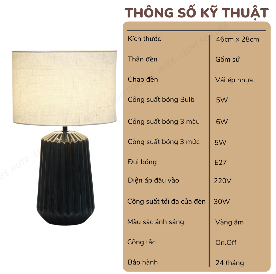 2. Thông số kĩ thuật đèn ngủ để bàn mã S17