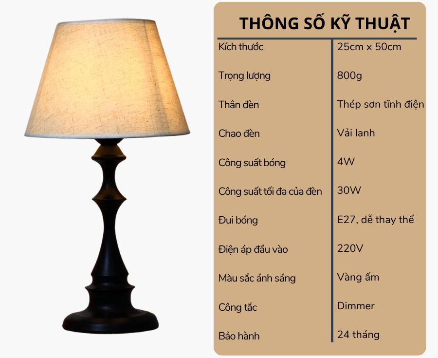 2. Thông số kĩ thuật đèn ngủ để bàn mã T2
