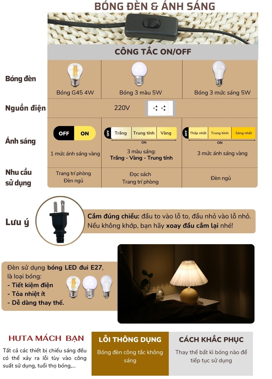 2. Thông số kĩ thuật đèn ngủ để bàn mã T8