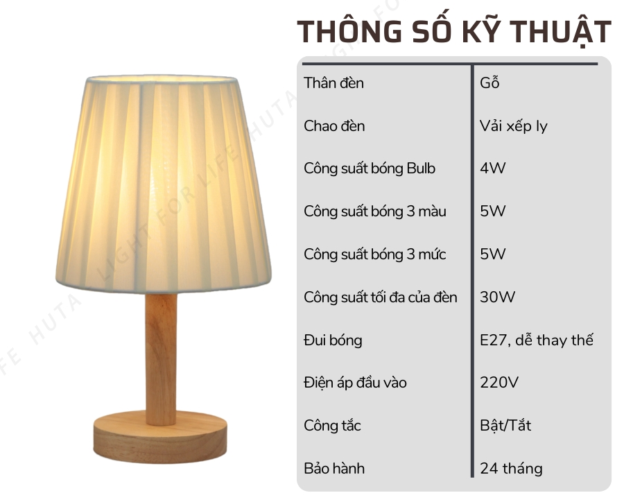 2. Thông số kĩ thuật đèn ngủ để bàn mã G4