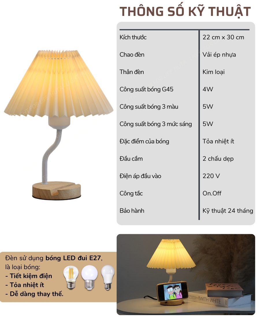 2. Thông số kĩ thuật đèn ngủ để bàn mã G8