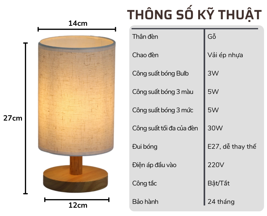 2. Thông số kĩ thuật đèn ngủ để bàn mã G1