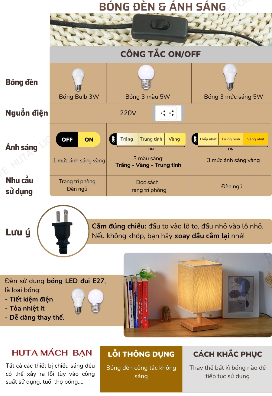 2. Thông số kĩ thuật đèn ngủ để bàn mã G3