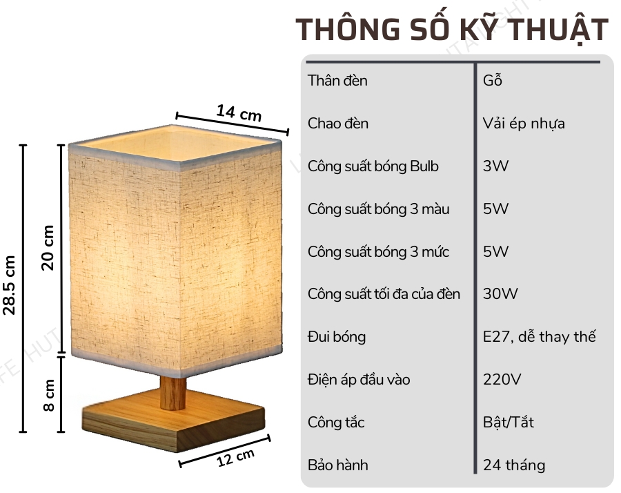 2. Thông số kĩ thuật đèn ngủ để bàn mã G3
