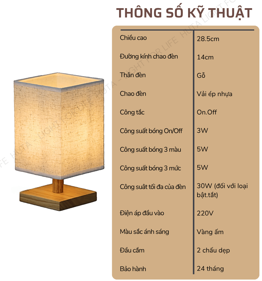 2. Thông số kĩ thuật đèn ngủ để bàn mã G3