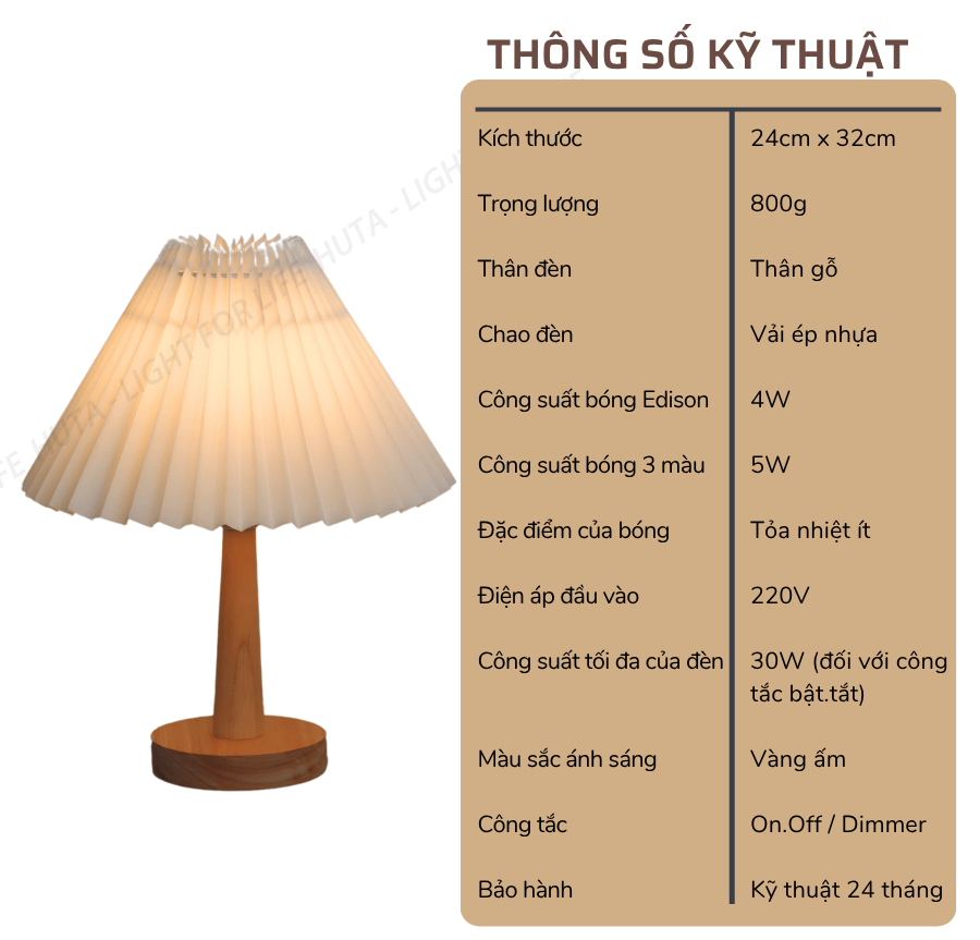 2. Thông số kĩ thuật đèn ngủ để bàn mã G5