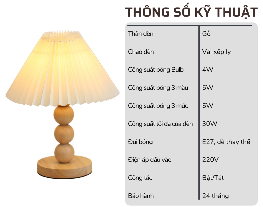 2. Thông số kĩ thuật đèn ngủ để bàn mã G7