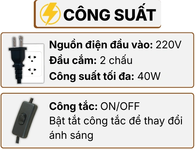 THÔNG SỐ KỸ THUẬT ĐÈN NGỦ ĐỂ BÀN S8