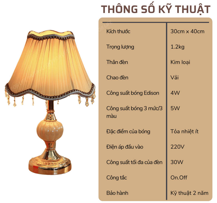 2. Thông số kĩ thuật đèn ngủ để bàn mã CD1