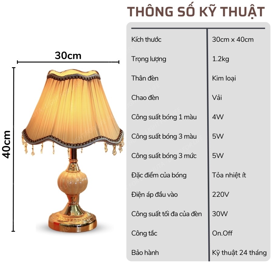 2. Thông số kĩ thuật đèn ngủ để bàn mã CD1