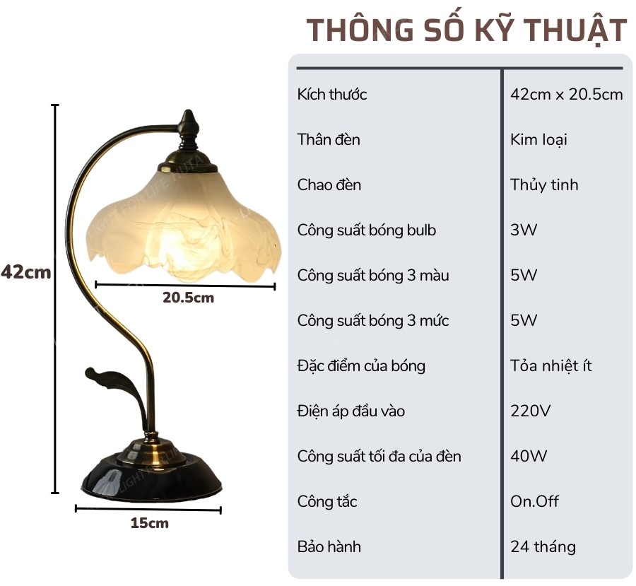 2. Thông số kĩ thuật đèn ngủ để bàn mã CD2