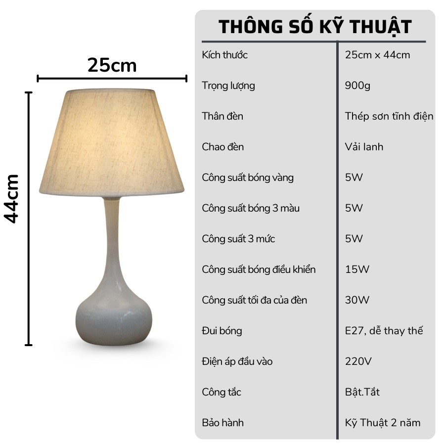 2. Thông số kĩ thuật đèn ngủ để bàn mã T3