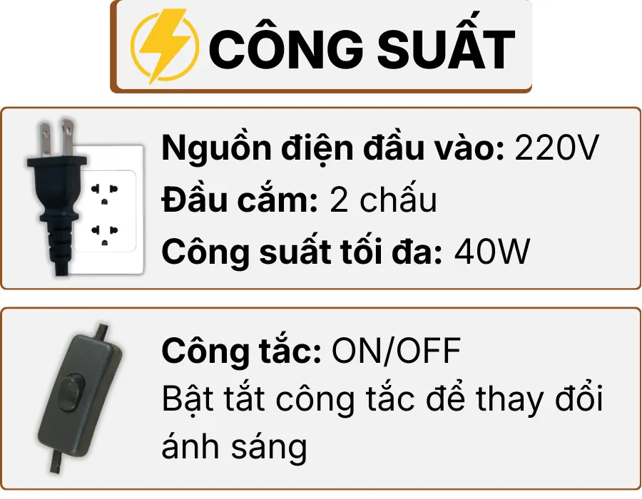 THÔNG SỐ KỸ THUẬT ĐÈN NGỦ ĐỂ BÀN T8