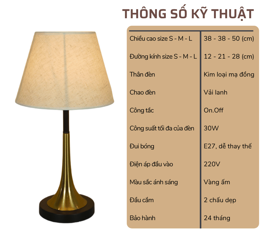 2. Thông số kĩ thuật đèn ngủ để bàn mã T5