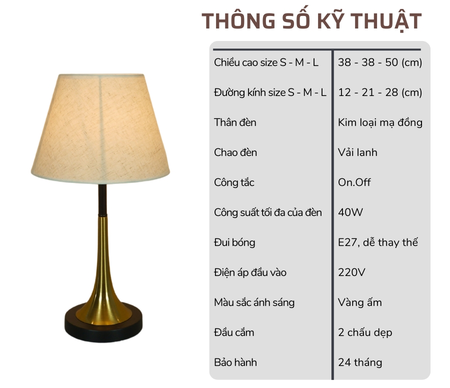 2. Thông số kĩ thuật đèn ngủ để bàn mã T5