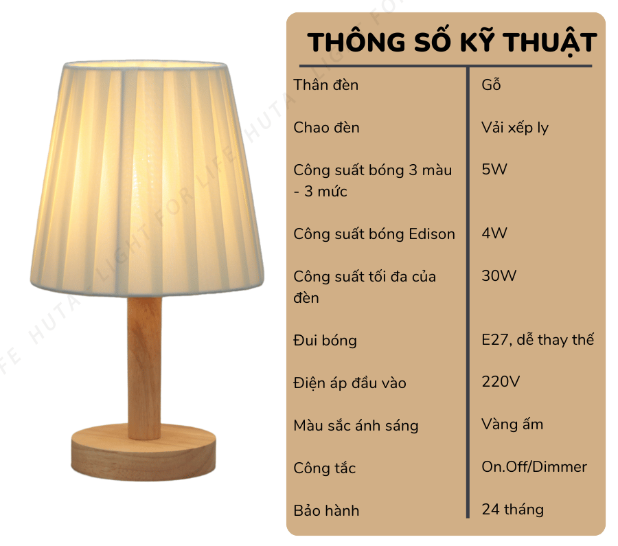 2. Thông số kĩ thuật đèn ngủ để bàn mã G4