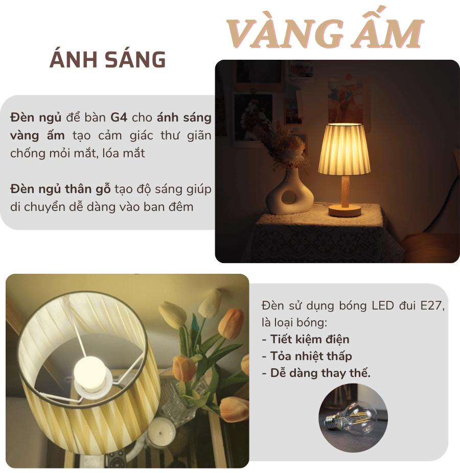 2. Thông số kĩ thuật đèn ngủ để bàn mã G4