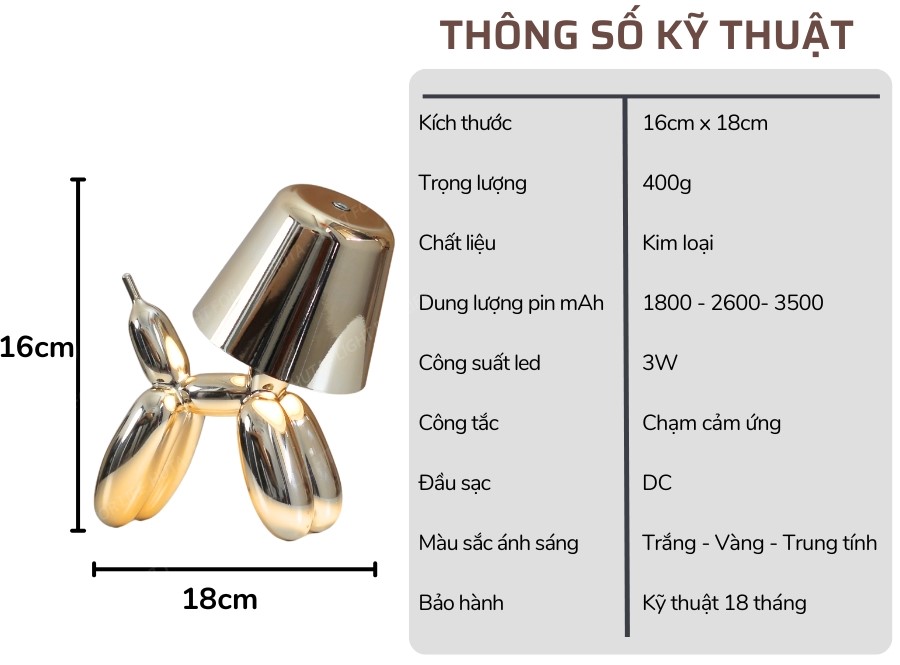 2. Thông số kĩ thuật đèn bàn trang trí DOGO