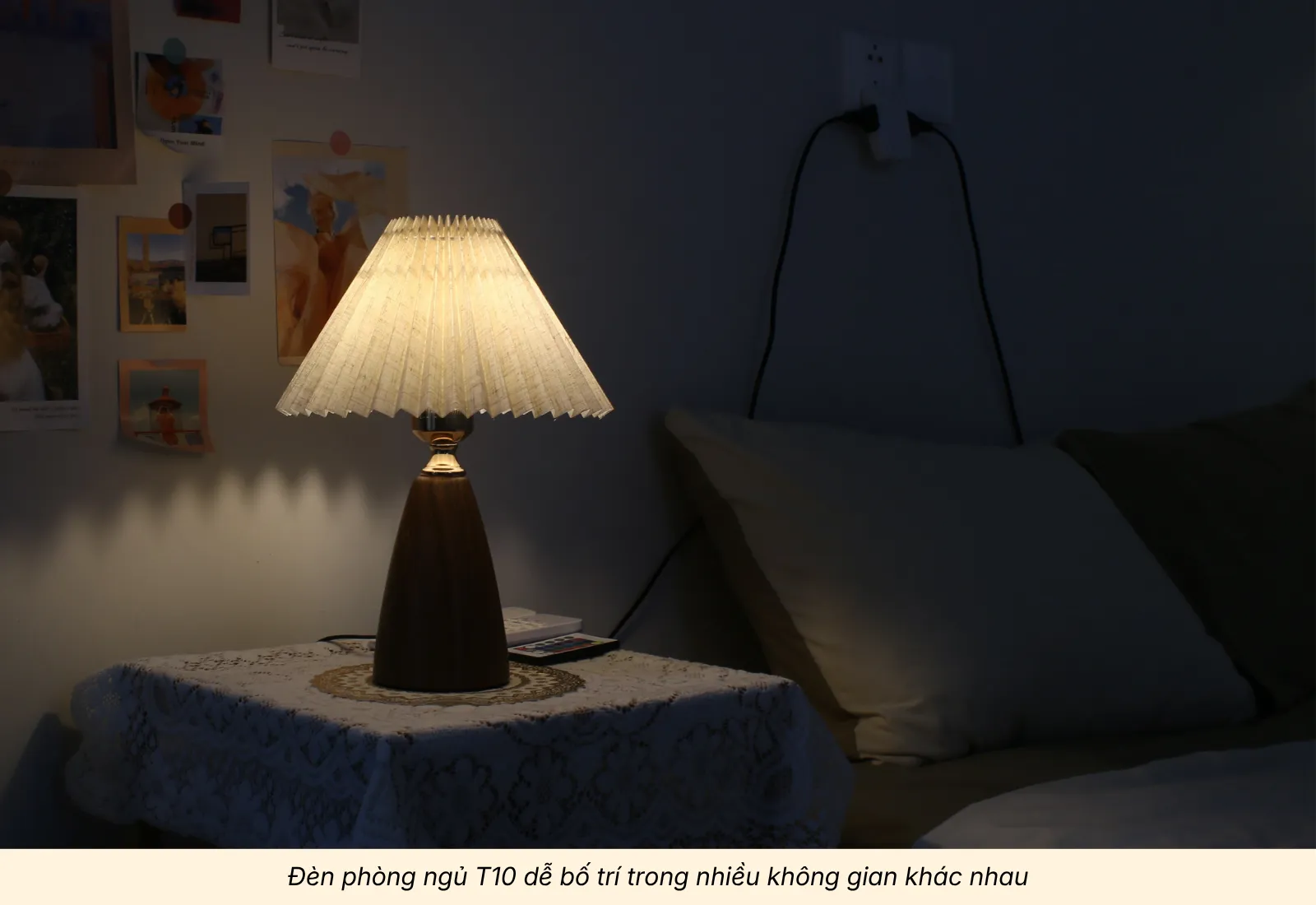 2.2 Đèn Phòng Ngủ T10 Chao Vải Xếp Ly Hàn Quốc