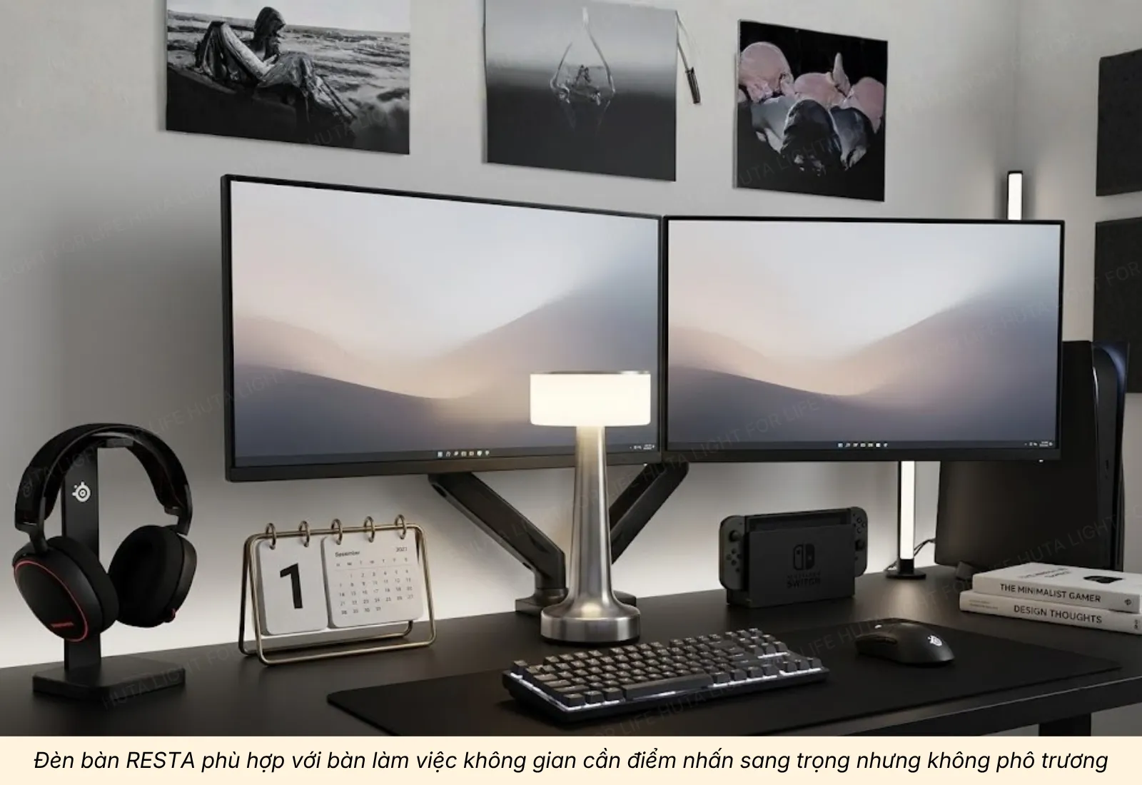 2.3 Đèn bàn pin sạc RESTA - Dáng chao vuông nhẹ nhàng cuốn hút