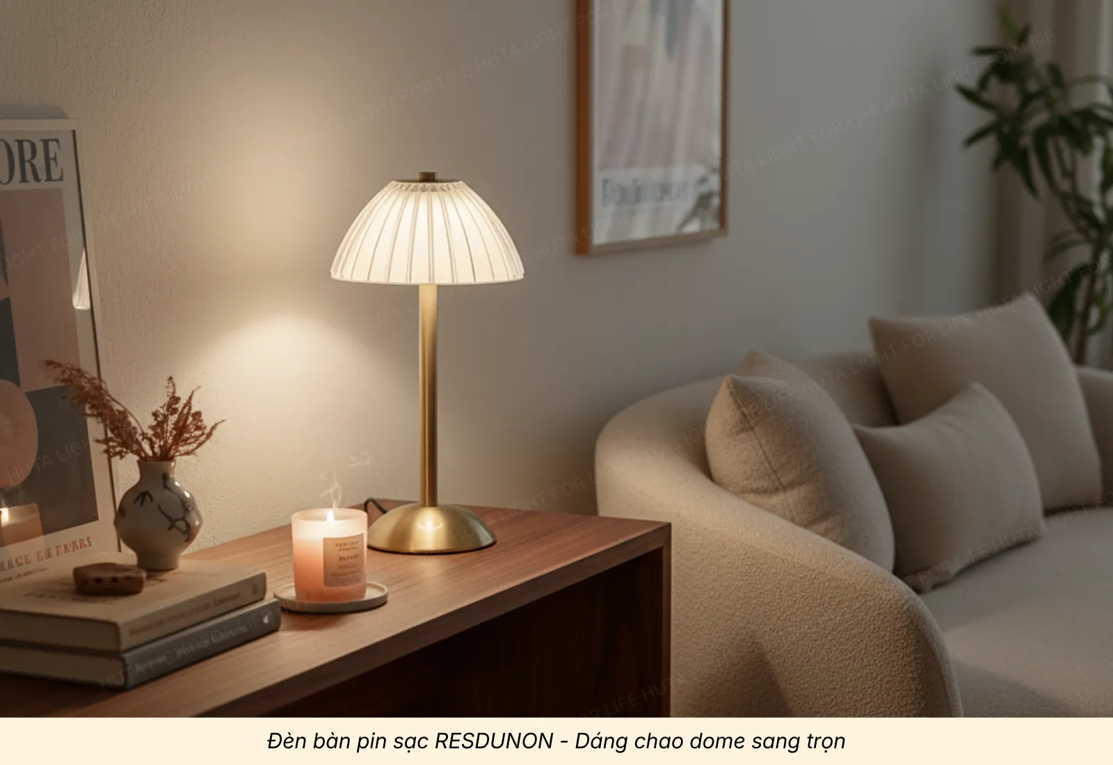 2.4 Đèn bàn pin sạc RESDUNON - Dáng chao dome sang trọn