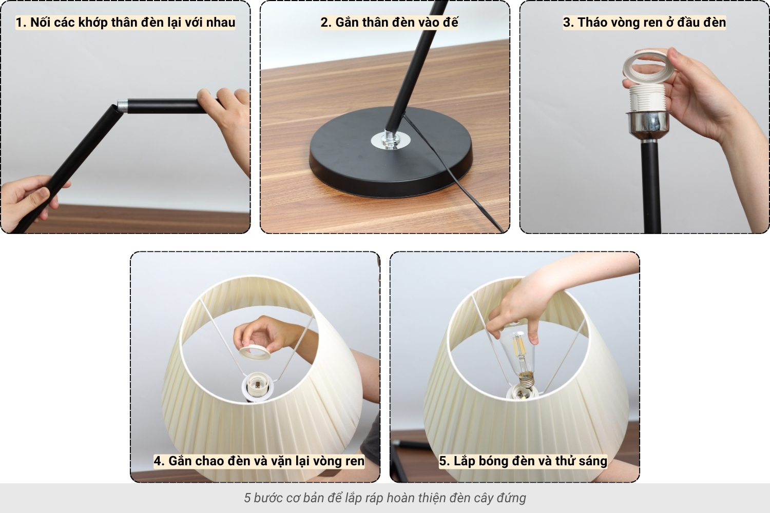 2. Các bước lắp ráp đèn cây đứng cao cấp