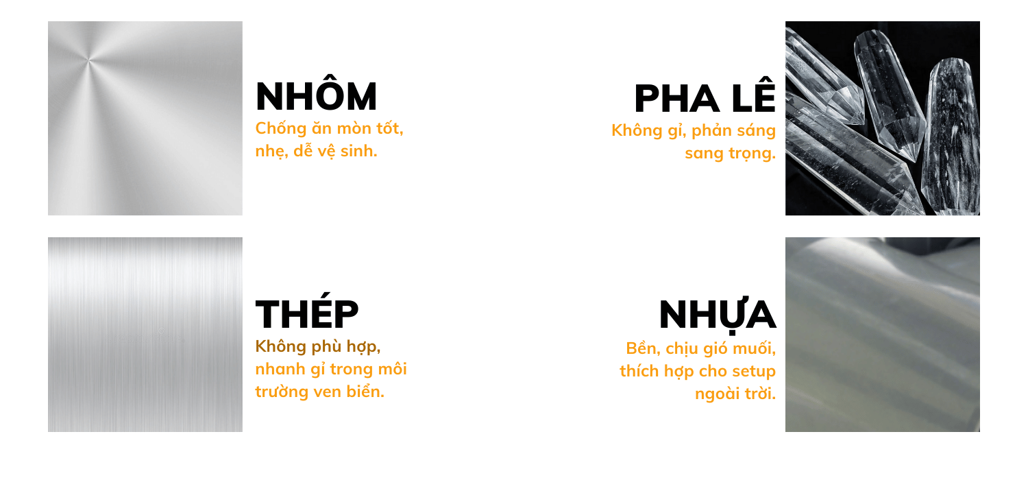 Mượn mẫu đèn bàn để đánh giá chất liệu trong môi trường ẩm mặn