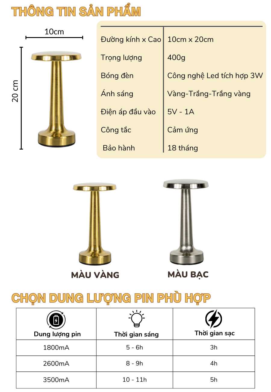 Thông số kỹ thuật của đèn bàn LED quầy bar, nhà hàng RESDIA2