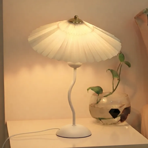 Đèn Ngủ Để Bàn HUTA Light For Life T11 Thân Kim Loại, Chao Xếp Ly Vintage, Đầu Cắm Điện 2 Chấu 220V