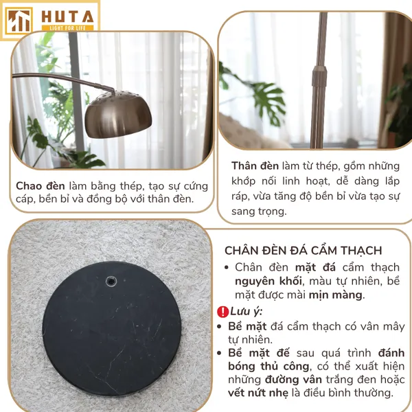 Đèn Cây Đứng HUTA Light For Life KC03 Thân Cong Thân Thép, Bóng Led Ánh Sáng Vàng