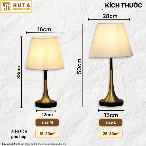 Đèn Ngủ Để bàn HUTA Light For Life T5 Sang Trọng Điều Chỉnh Độ Sáng, Bóng Led Sáng Vàng  